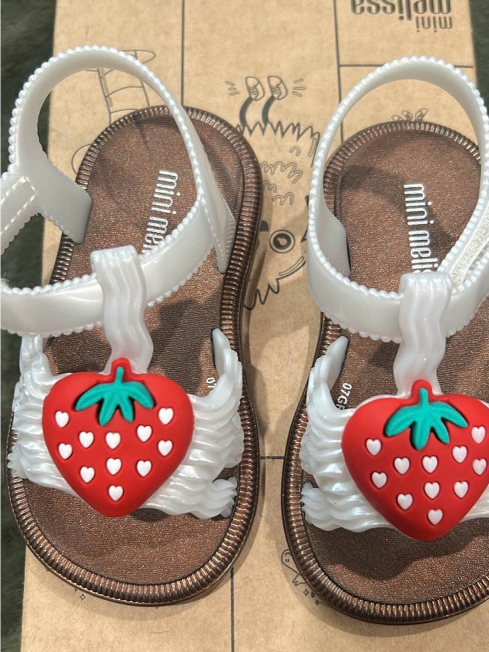 Mini Melissa White Jelly Sandals with Red Strawberry Accent